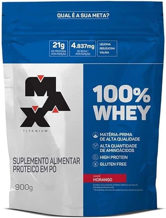 100% Whey - 900G Refil Morango - Max Titanium, Max Titanium 100% Whey - 900G Refil Morango - Max Titanium, Max Titanium - Imagem 1