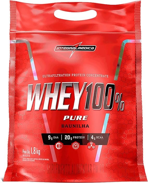Integralmédica - Whey Protein Concentrado Baunilha 100% Pure - 21g de Proteína por Scoop Integralmédica - Whey Protein Concentrado Baunilha 100% Pure - 21g de Proteína por Scoop, Suplementação Alimentar Pós-Treino, Fórmula Enriquecida com BCAAs - Pouch 1,8kg - Imagem 1