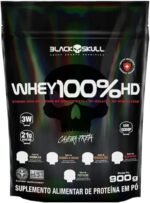 Refil Whey 100% Hd Morango 900G, Black Skull