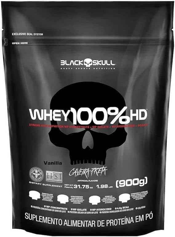 Whey 100% Hd - 900G Refil Baunilha, Black Skull Whey 100% Hd - 900G Refil Baunilha, Black Skull - Imagem 1