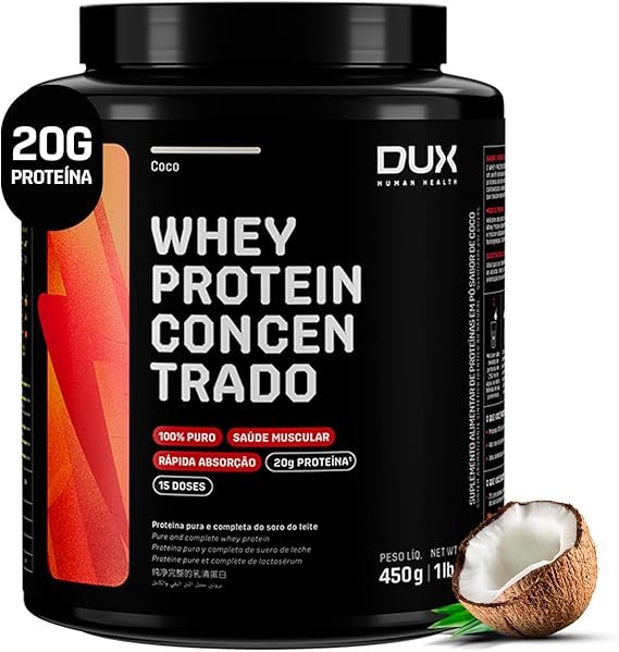 Whey Protein Concentrado Coco Pote 450g – Contribui para o Ganho Muscular Hipertrofia – Dux Human Health Whey Protein Concentrado Coco Pote 450g – Contribui para o Ganho Muscular Hipertrofia – Dux Human Health - Imagem 1
