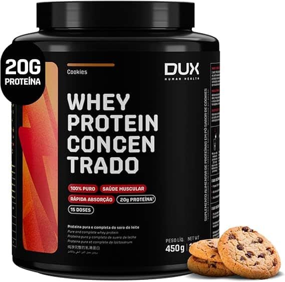 Whey Protein Concentrado Cookies Pote 450g – Contribui para o Ganho Muscular Hipertrofia – Dux Human Health Whey Protein Concentrado Cookies Pote 450g – Contribui para o Ganho Muscular Hipertrofia – Dux Human Health - Imagem 1