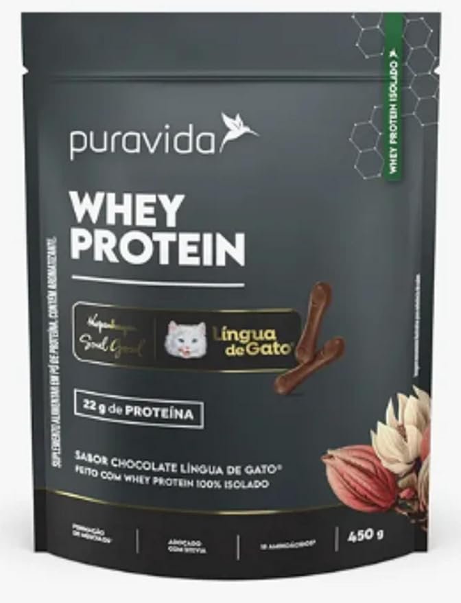 Whey Protein Isolado Puravida Chocolate Língua de Gato 450g Whey Protein Isolado Puravida Chocolate Língua de Gato 450g - Imagem 1